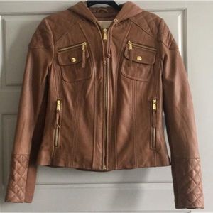 Michael Kors Hooded Brown Leather Jacket